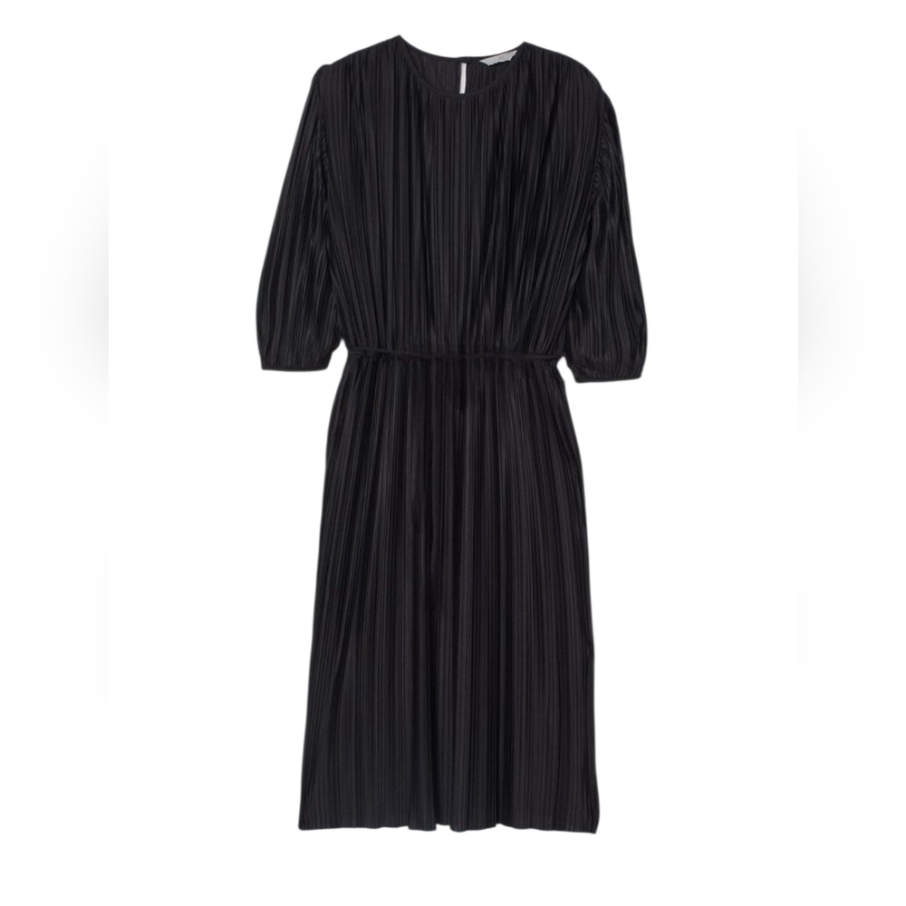 H&M Black Pleated 3/4 Sleeve Elastic Waist Dress XXL